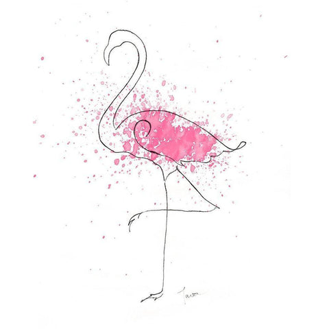 Flamingo Splash II Black Modern Wood Framed Art Print with Double Matting by Tava Studios