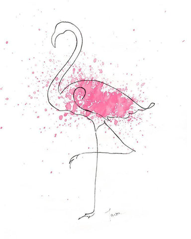 Flamingo Splash II White Modern Wood Framed Art Print with Double Matting by Tava Studios