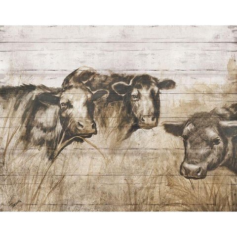 Sepia Cows Gold Ornate Wood Framed Art Print with Double Matting by Brooks, Donna