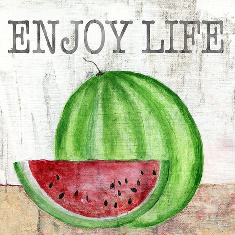 Watermelon Enjoy White Modern Wood Framed Art Print with Double Matting by Tava Studios