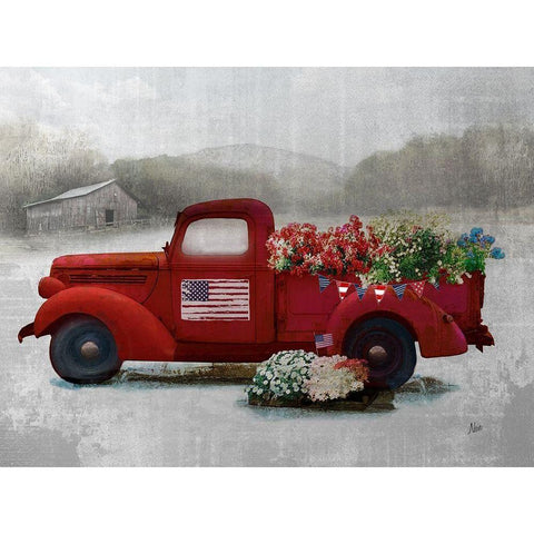 Americana Red Truck White Modern Wood Framed Art Print by Nan