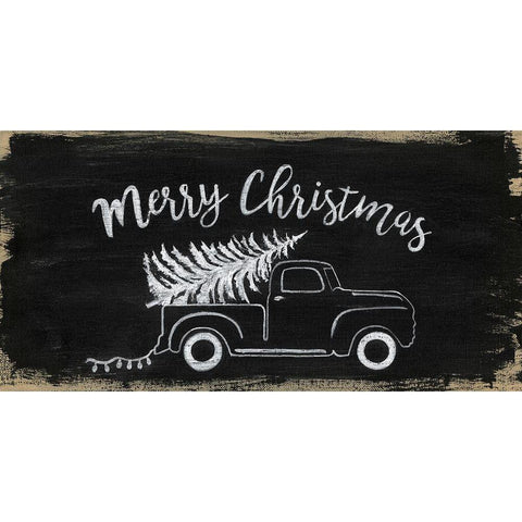 Merry Christmas Truck Gold Ornate Wood Framed Art Print with Double Matting by Tava Studios