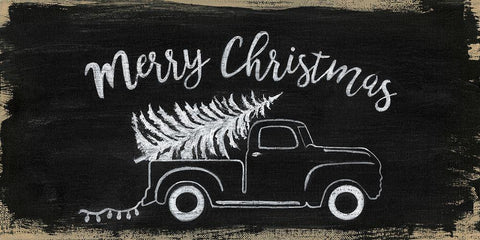 Merry Christmas Truck White Modern Wood Framed Art Print with Double Matting by Tava Studios