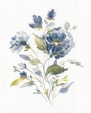 Linen Botanical Navy I Black Ornate Wood Framed Art Print with Double Matting by Robinson, Carol