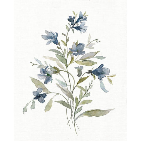 Linen Botanical Navy III White Modern Wood Framed Art Print by Robinson, Carol