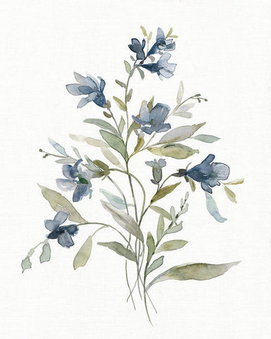 Linen Botanical Navy III White Modern Wood Framed Art Print with Double Matting by Robinson, Carol