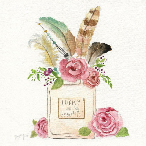 Boho Bouquet I Black Modern Wood Framed Art Print with Double Matting by Tava Studios