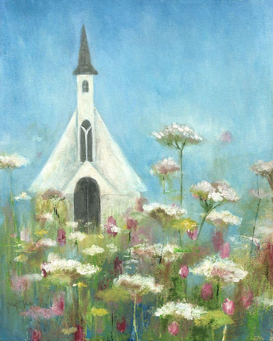 Country Church I White Modern Wood Framed Art Print with Double Matting by Tava Studios