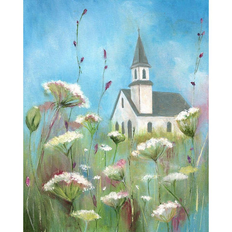 Country Church II Black Modern Wood Framed Art Print with Double Matting by Tava Studios