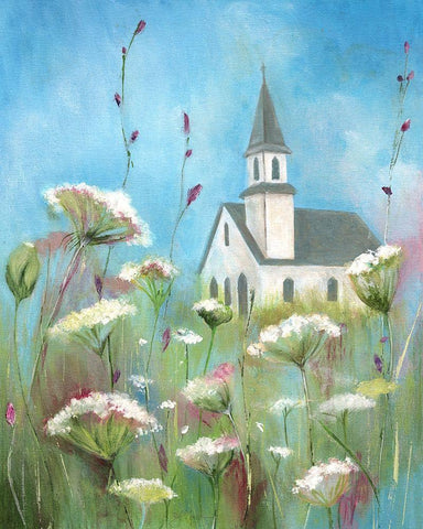 Country Church II White Modern Wood Framed Art Print with Double Matting by Tava Studios