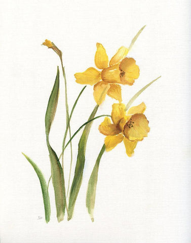 Ochre Botanical I White Modern Wood Framed Art Print with Double Matting by Nan