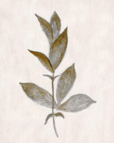 Bronze Leaf II White Modern Wood Framed Art Print with Double Matting by Tava Studios