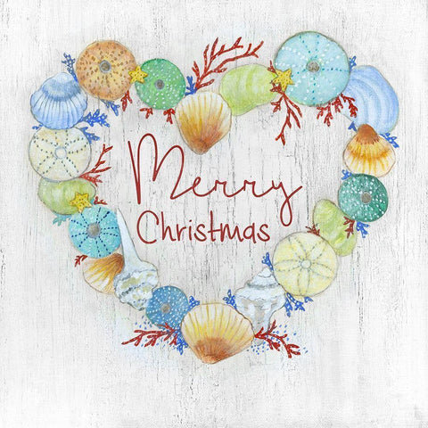 Merry Christmas Shell Wreath White Modern Wood Framed Art Print by Tava Studios