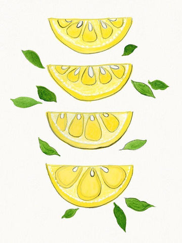 Lemon Slices White Modern Wood Framed Art Print with Double Matting by Tava Studios