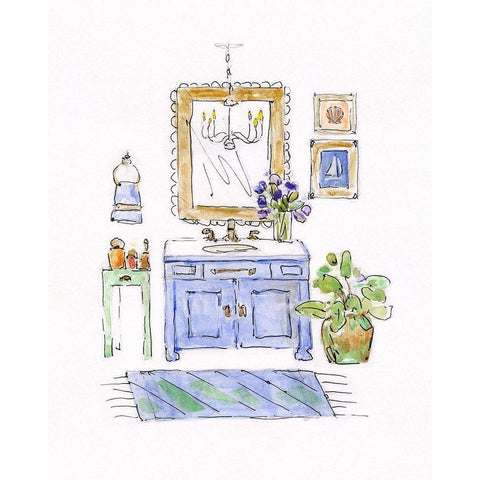 Sketchy Bath II Gold Ornate Wood Framed Art Print with Double Matting by Swatland, Sally