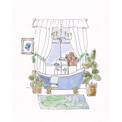 Sketchy Bath III Gold Ornate Wood Framed Art Print with Double Matting by Swatland, Sally