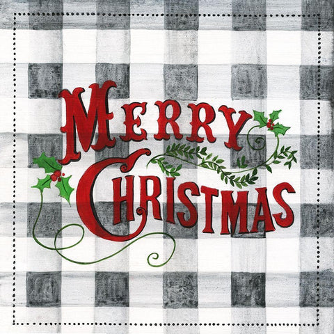 Merry Christmas Buffalo Check White Modern Wood Framed Art Print with Double Matting by Tava Studios