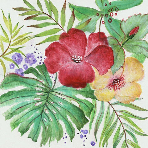 Tropical Blooms White Modern Wood Framed Art Print with Double Matting by Tava Studios