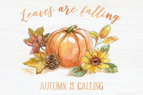 Autumn Blessings White Modern Wood Framed Art Print with Double Matting by Nan