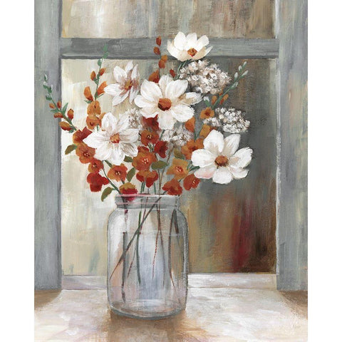 Autumn Spray Black Modern Wood Framed Art Print with Double Matting by Nan