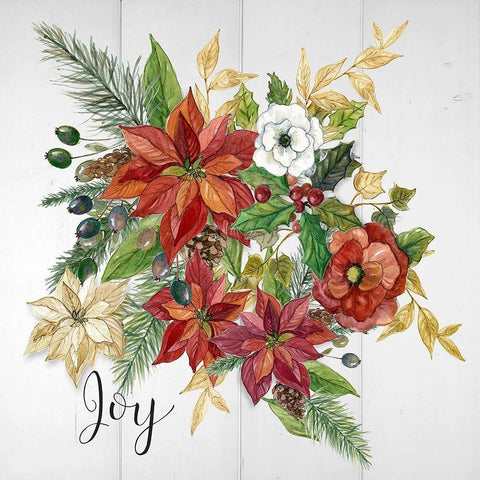 Holiday Poinsettia Joy White Modern Wood Framed Art Print with Double Matting by Finn, Livi
