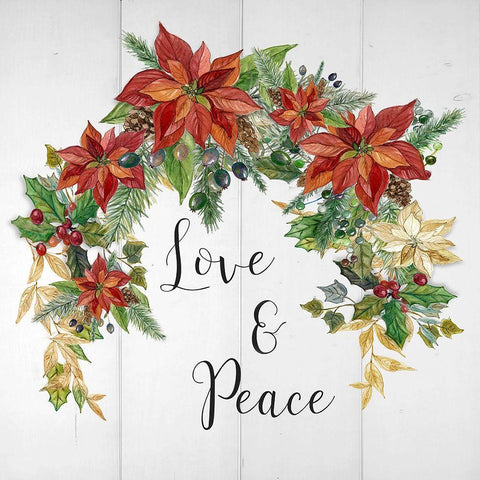 Holiday Poinsettia Love And Peace White Modern Wood Framed Art Print by Finn, Livi