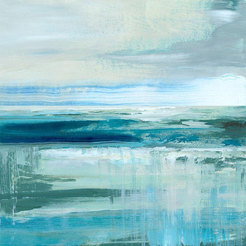 Abstract Sea and Teal White Modern Wood Framed Art Print with Double Matting by Nan