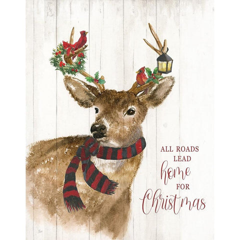 All Roads Lead Home Deer White Modern Wood Framed Art Print by Nan