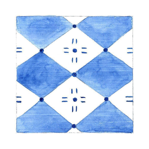 Blue Wash Tile IV Black Modern Wood Framed Art Print with Double Matting by Tava Studios