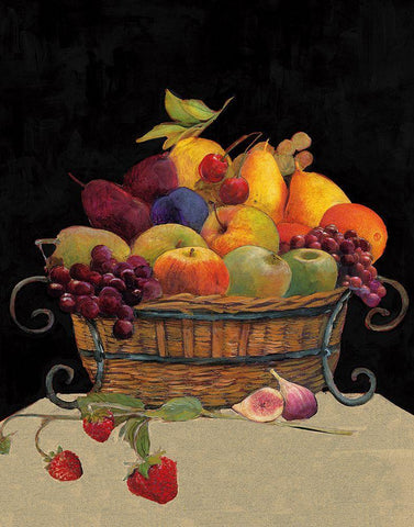 Fruit Basket I Black Ornate Wood Framed Art Print with Double Matting by Olson, Charlene