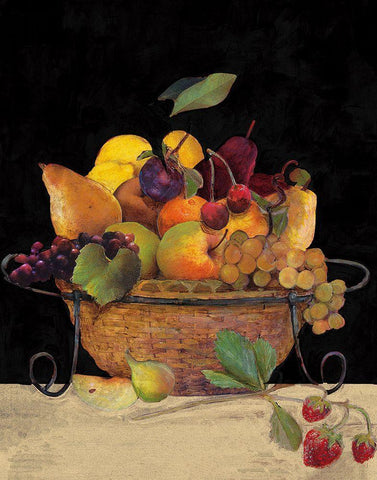 Fruit Basket II White Modern Wood Framed Art Print with Double Matting by Olson, Charlene