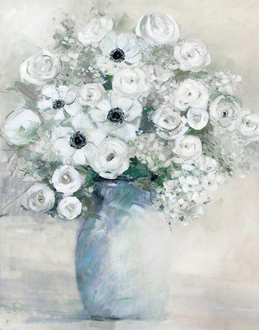 White Anemone White Modern Wood Framed Art Print with Double Matting by Swatland, Sally
