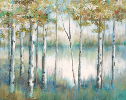 Aspen Lake White Modern Wood Framed Art Print with Double Matting by Nan