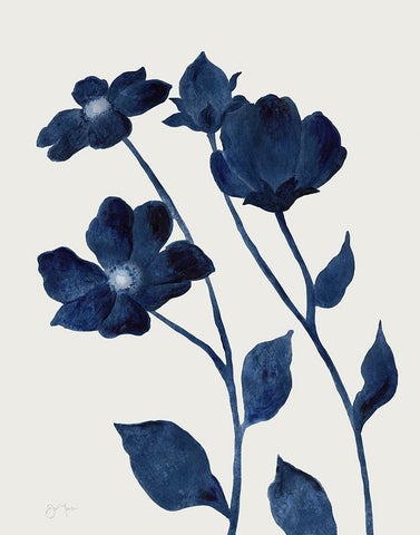 Indigo Bloom I White Modern Wood Framed Art Print with Double Matting by Tava Studios