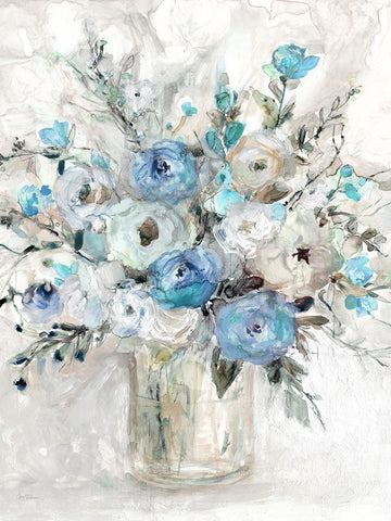 Blue Contemporary Bouquet White Modern Wood Framed Art Print with Double Matting by Robinson, Carol