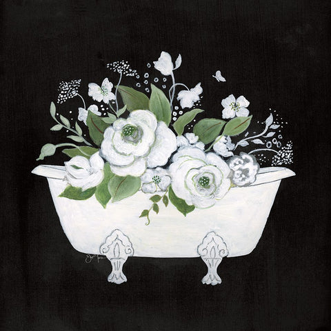 Charming Bath I Black Ornate Wood Framed Art Print with Double Matting by Tava Studios