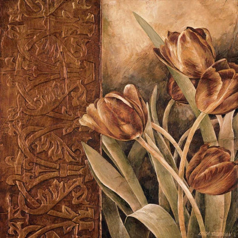 Copper Tulips I White Modern Wood Framed Art Print by Thompson, Linda