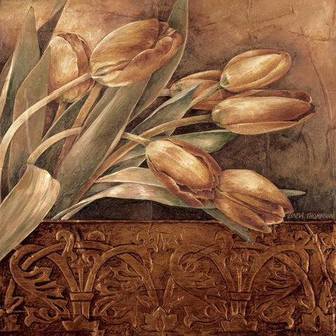 Copper Tulips II White Modern Wood Framed Art Print by Thompson, Linda