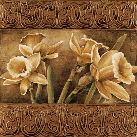Golden Daffodils I White Modern Wood Framed Art Print by Thompson, Linda