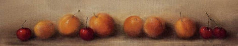 Apricots and Cherries Black Ornate Wood Framed Art Print with Double Matting by Levin, Judith