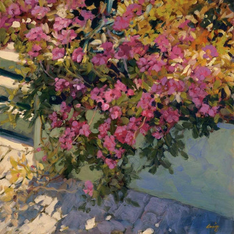 Steps and Summer Flowers White Modern Wood Framed Art Print by Craig, Philip