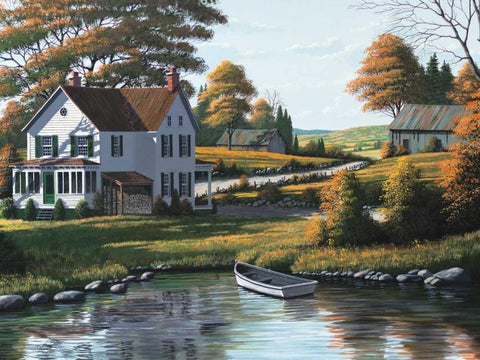 Along the Riverbank Black Ornate Wood Framed Art Print with Double Matting by Saunders, Bill
