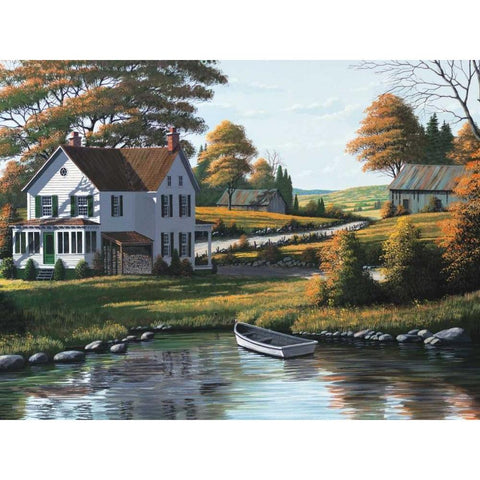 Along the Riverbank White Modern Wood Framed Art Print by Saunders, Bill