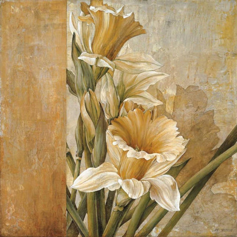 Champagne Daffodils II White Modern Wood Framed Art Print by Thompson, Linda