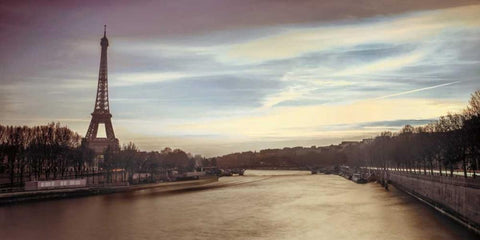 Paris Sunset White Modern Wood Framed Art Print with Double Matting by Frank, Assaf