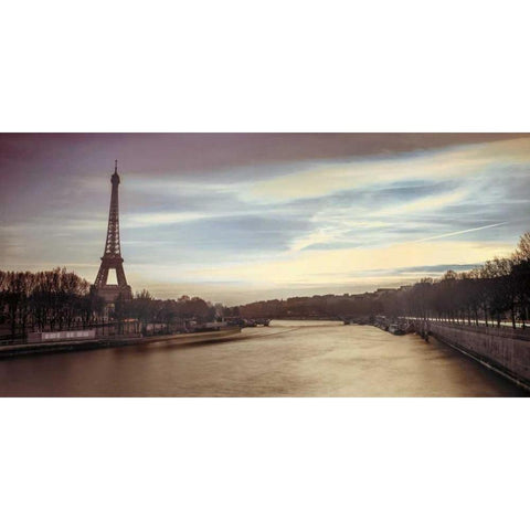Paris Sunset Black Modern Wood Framed Art Print by Frank, Assaf