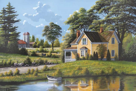 Yellow House White Modern Wood Framed Art Print with Double Matting by Saunders, Bill