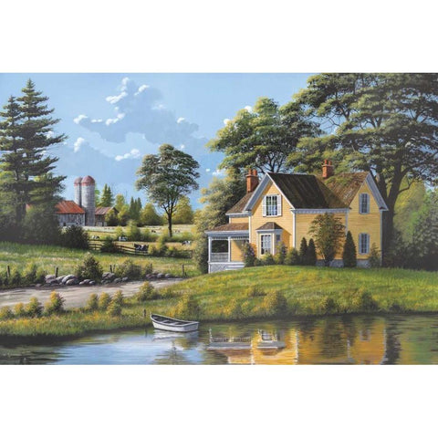 Yellow House White Modern Wood Framed Art Print by Saunders, Bill
