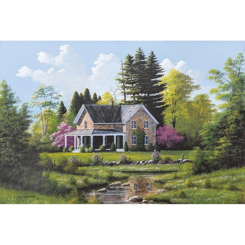 Rippling Stream White Modern Wood Framed Art Print by Saunders, Bill