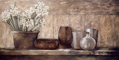 Hyacinth on a Sideboard White Modern Wood Framed Art Print with Double Matting by Thompson, Linda
